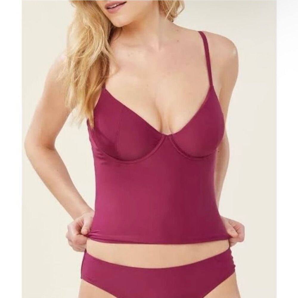 Andie Swim The Canary Tank Top in Plum Purple Bustier Adjustable Straps XS AT184
